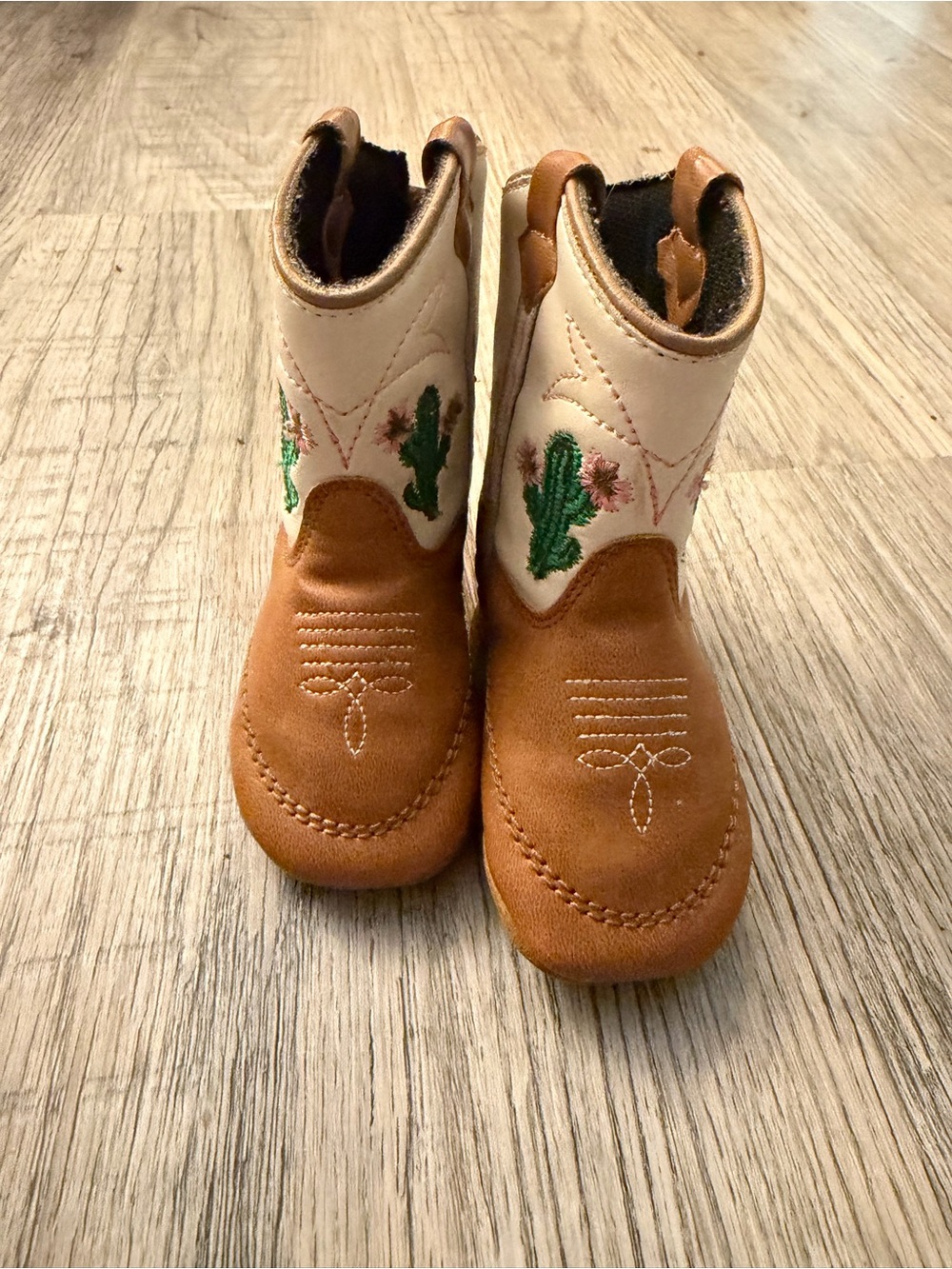 Toddler Two-Tone Brown and Cream Cactus Western Boots